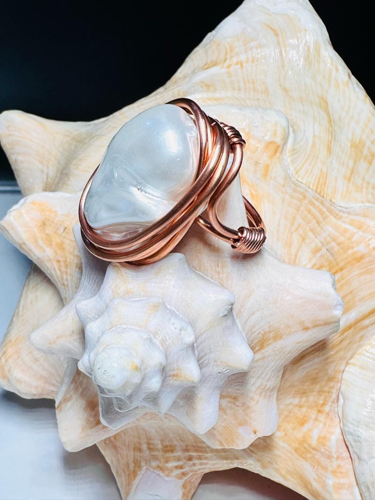 Artisan Copper Wire Wrapped Pearl Ring